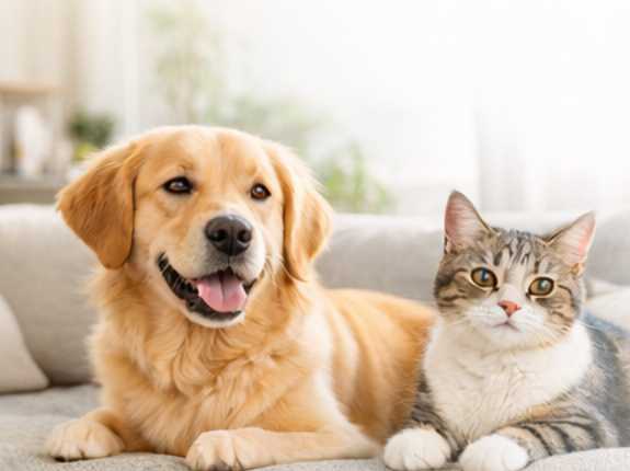 Chien et chat heureux ensemble